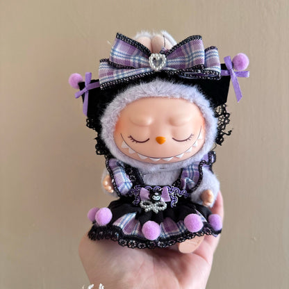 “Mischief &amp; Lace” Kuromi-Inspired Dress Set for Labubu（Doll not included）